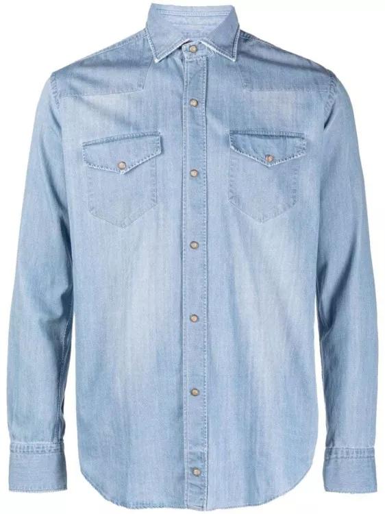 Eleventy - Texas Long-Sleeve Chambray Denim Shirt - Größe XXL - blue