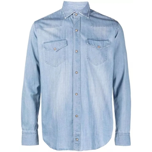 Eleventy Texas Long-Sleeve Chambray Denim Shirt Blue 