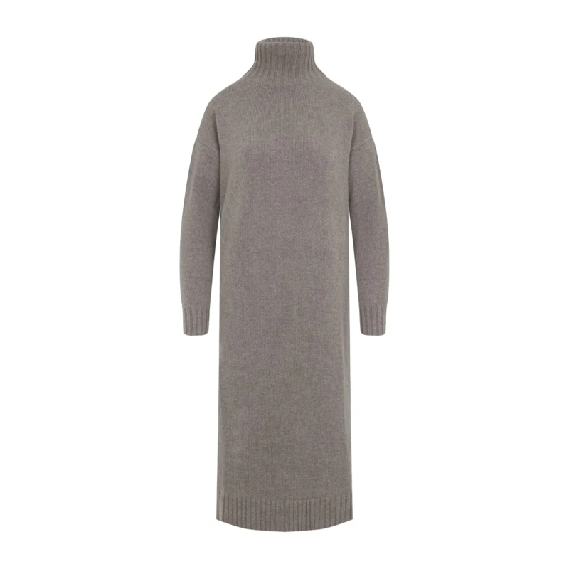 Max Mara Midi-jurk High Turtleneck Cashmere Midi Dress Grey