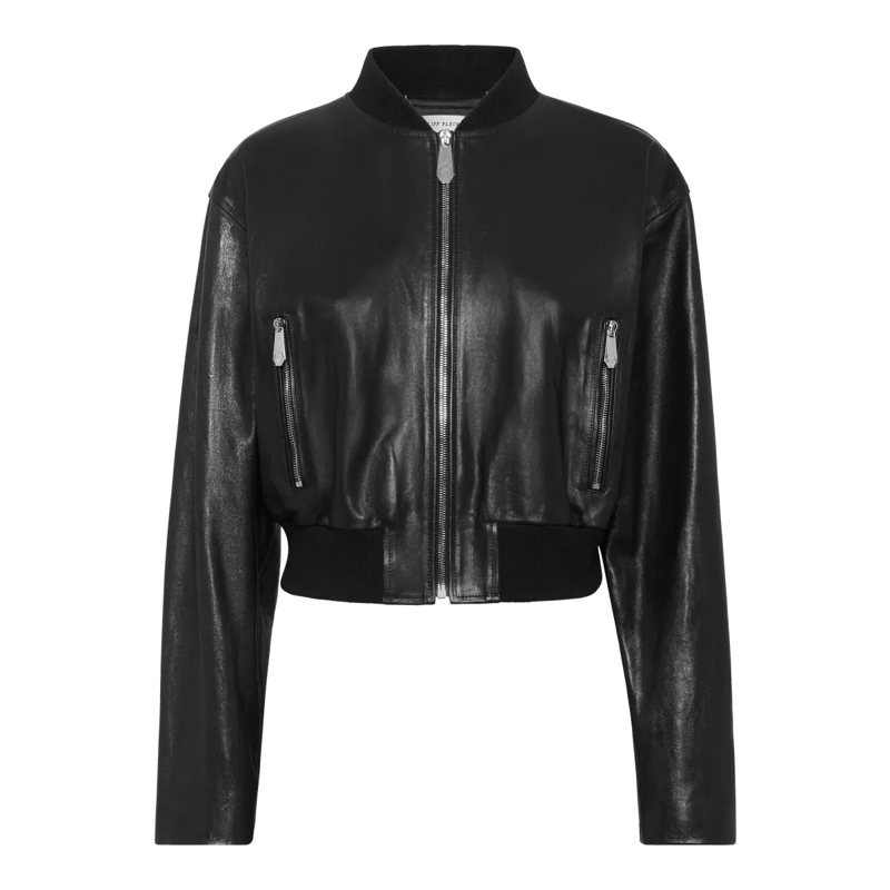 Philipp Plein Daunenjacke Leder-Bomber Signature schwarz