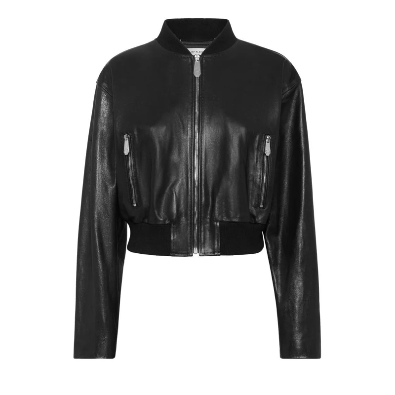 Philipp Plein Bomberjacke Leder-Bomber Signature schwarz
