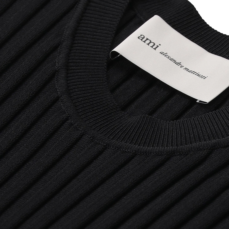 AMI Paris Maxikleid Geripptes Midikleid schwarz(Image 4)