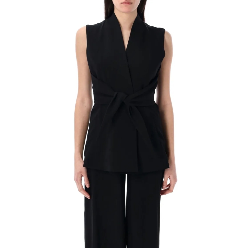 Rick Owens Top Sleeveless Wool Top With V-Neck And Adjustable Fro Black