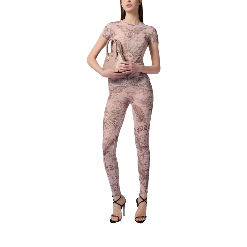 Philipp Plein Hose Tulle Leggings Butterfly Tattoo rose(Image 2)