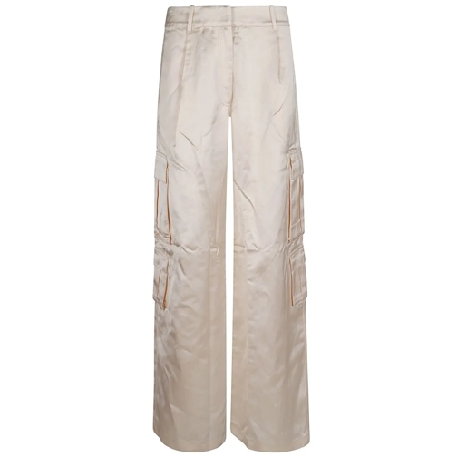 Self Portrait  Cream Satin Cargo Trousers White