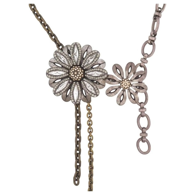 Lanvin Mittellange Halskette VINTAGE LANVIN HALSKETTE BLUMEN UND STRASS 30-45CM braun