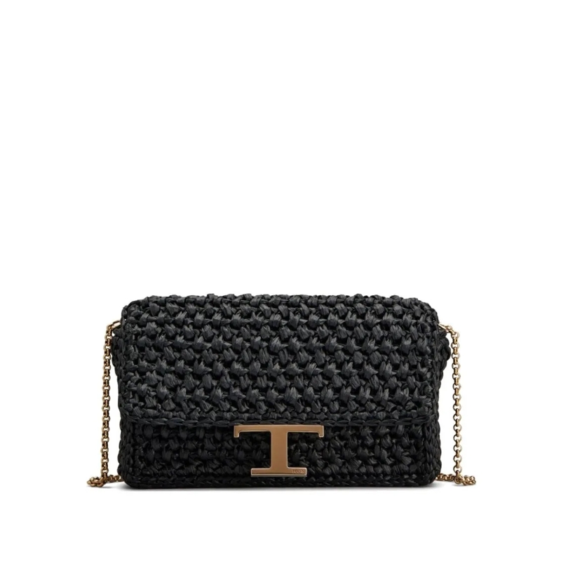 Tod's Sac à bandoulière Black Woven Texture Shoulder Bag Black
