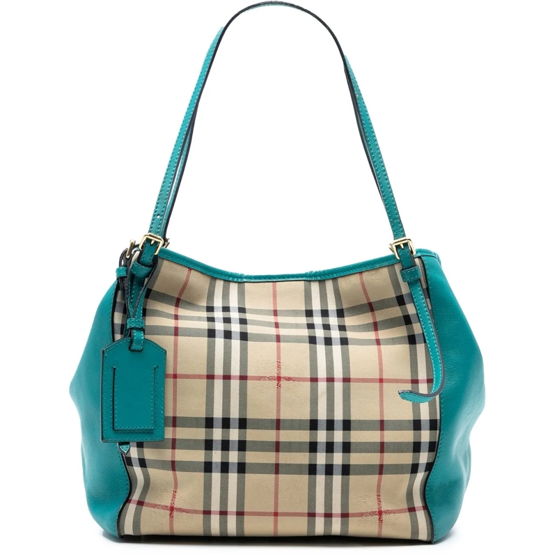 Burberry Shopper Small Haymarket Check Canvas and Leather Canterbur braun