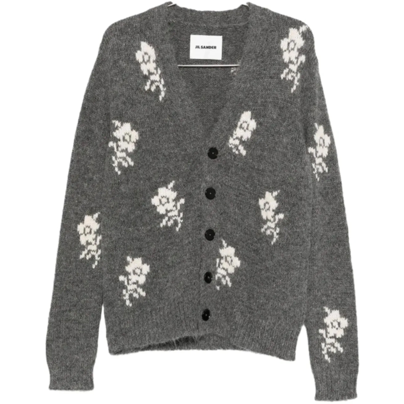 Jil Sander  Long Sleeve V Neck Cardigan Grey grau