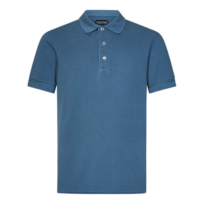 Tom Ford Polohemd Faded Blue Polo Shirt With Classic Collar Blue