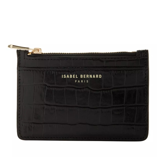 Isabel Bernard Honoré Aveline Croco Black Calfskin Leather Card Holder Kartenhalter
