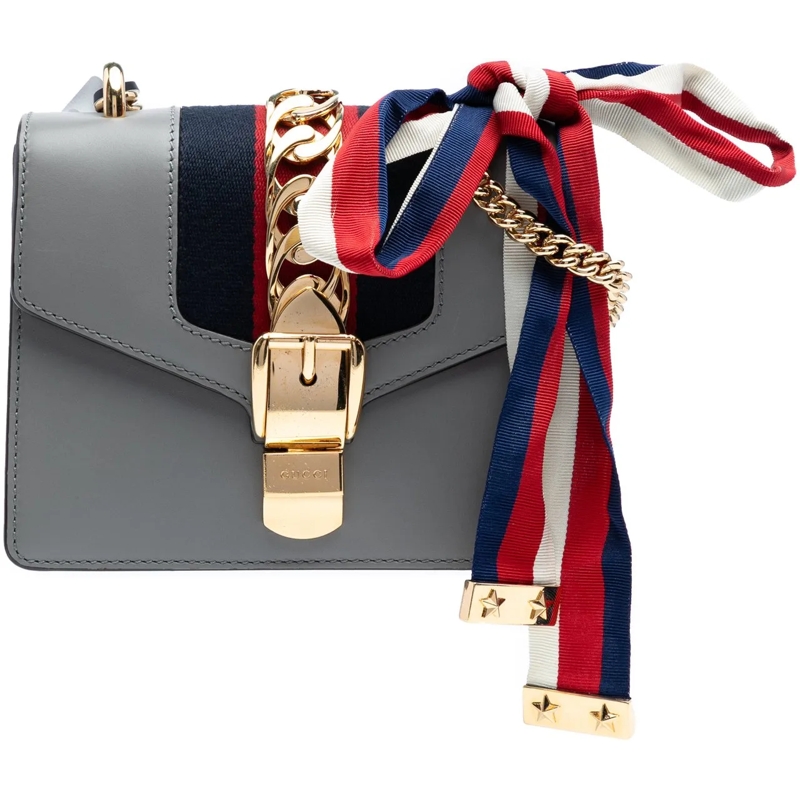 Gucci Sac à bandoulière Mini Leather Web Sylvie Chain Crossbody grau