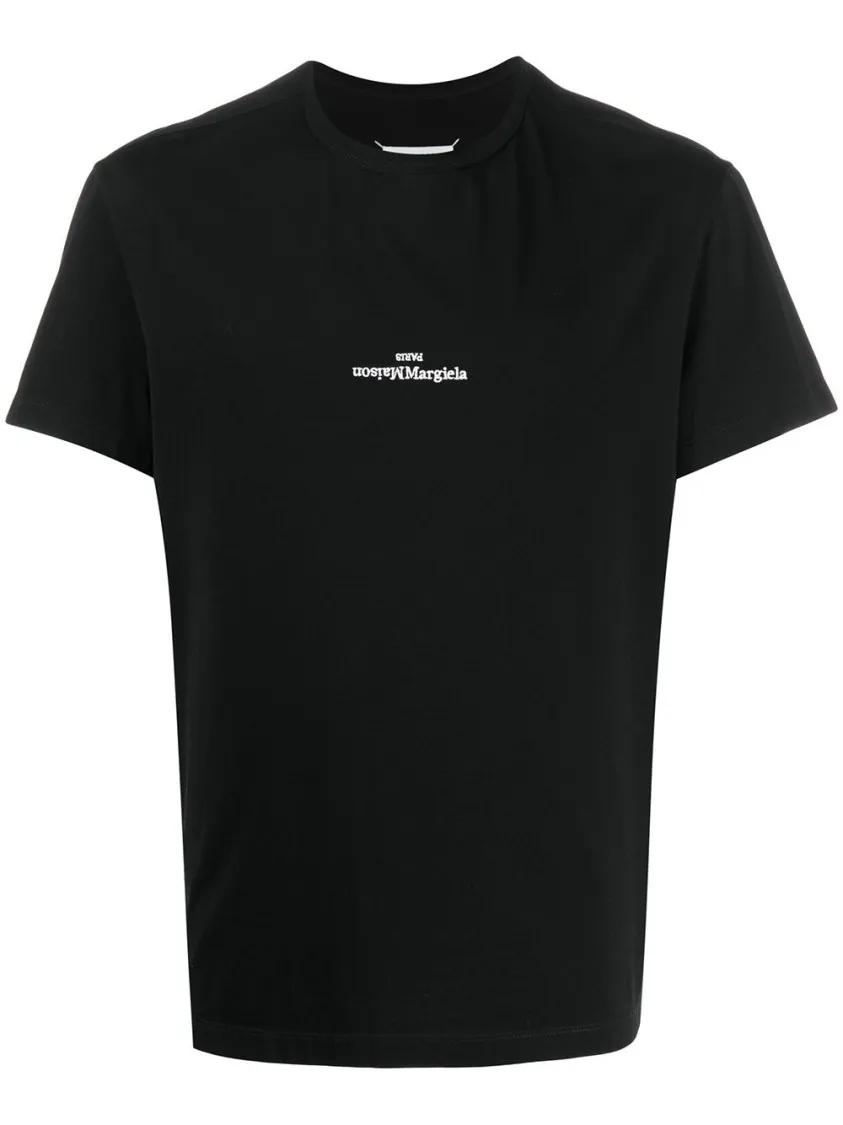 Thumbnail - Maison Margiela - Embroidered Logo T-Shirt In Soft Black Cotton - Größe 48 - schwarz