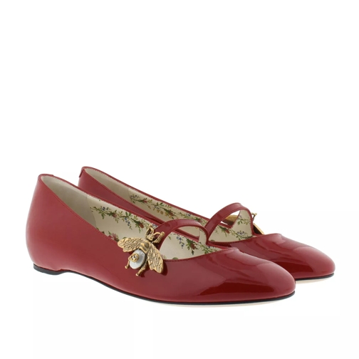 Gucci Patent Leather Ballet Flat With Bee Red Ballerinaskor