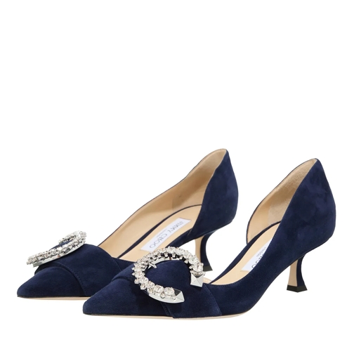 Jimmy Choo Melva Dorsay 50mm Seude Pumps Navy / Crystal Tacchi