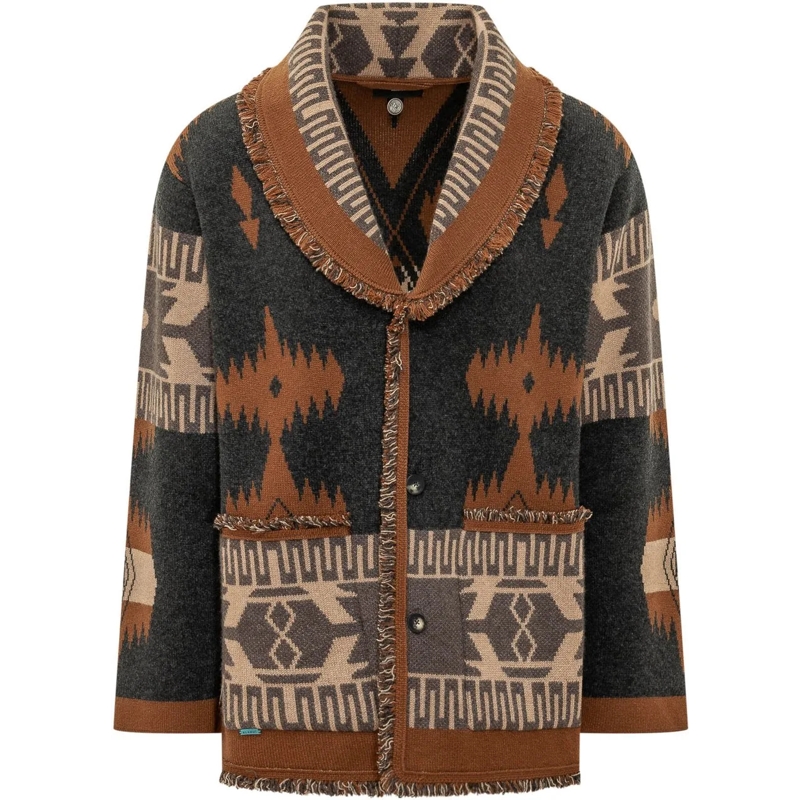 Alanui Pullover Cardigan Jacquard con Collo Sciallato mehrfarbig