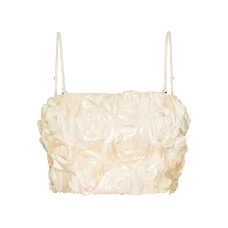 Rotate Bluse Strapless Crop Top With 3D Floral Appliqués Neutrals