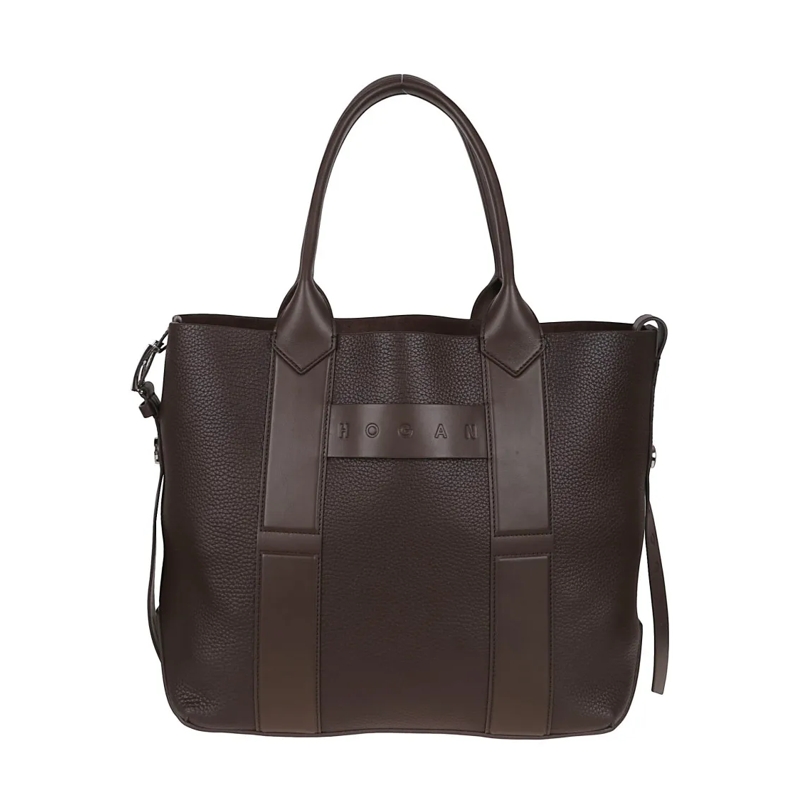 Hogan Fourre-tout Script Shopping Bag With Grained Leather And Embos Brown