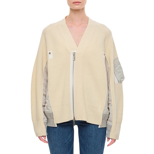 Sacai Cardigan Wool Knit X Nylon Twill Cardigan White