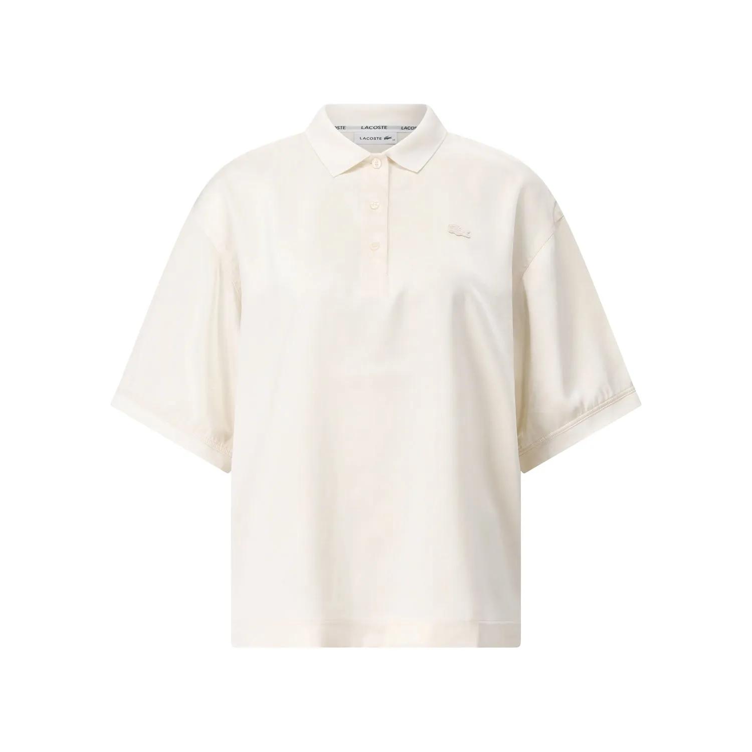 Thumbnail - Lacoste - Oversized Poloshirt aus Satin - Größe 36 - creme
