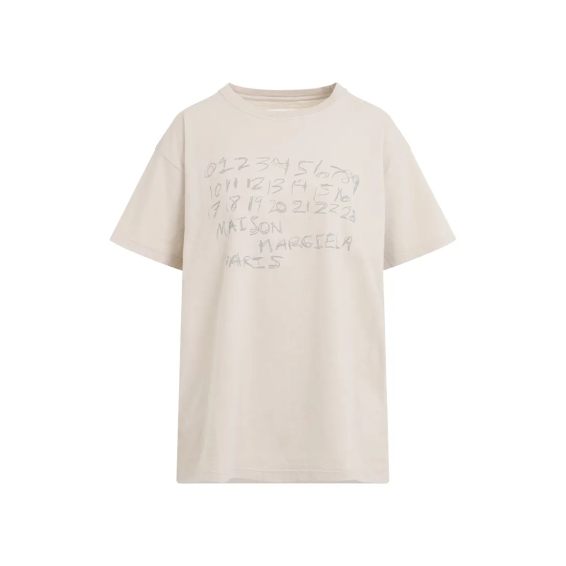 Maison Margiela T-Shirt Classic Fit Cotton T-Shirt With Print Neutrals