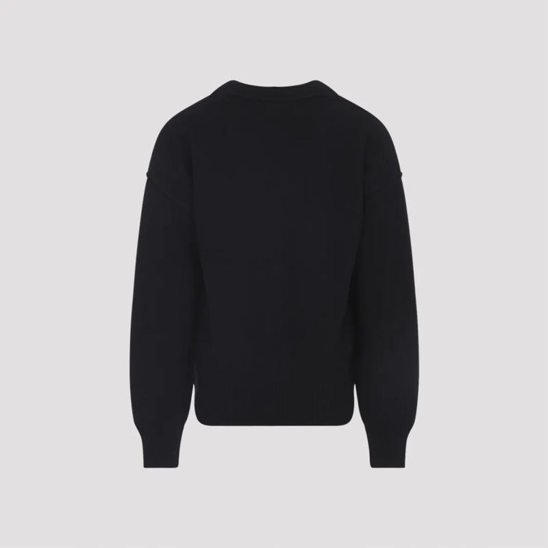AMI Paris Strickjacke Heather Black Wool Cardigan With V-Neck And Signat Black(Image 6)