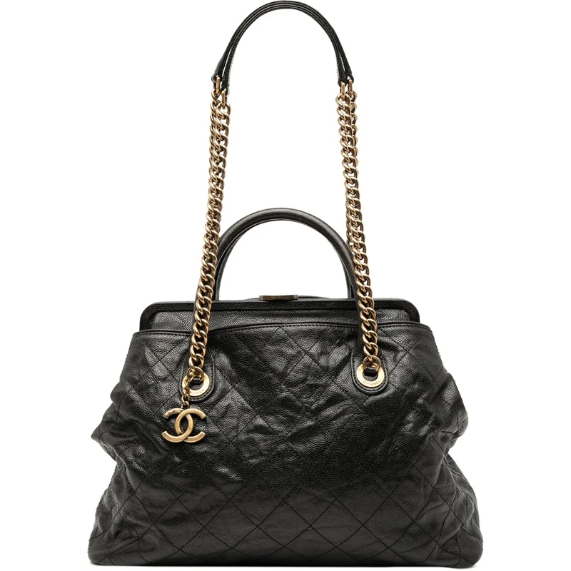 Chanel Schultertasche Quilted Glazed Caviar Frame Tote schwarz
