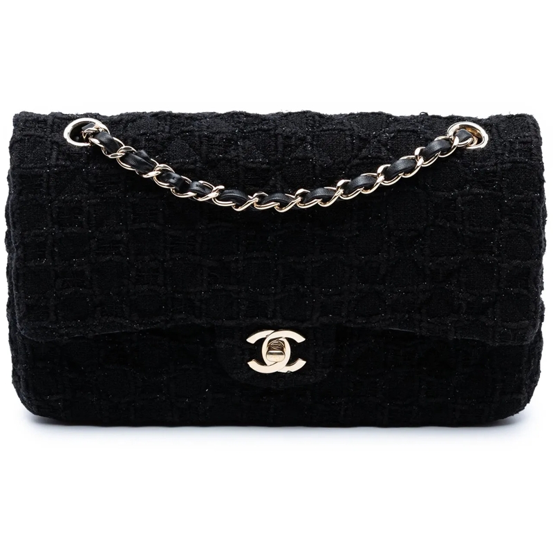 Chanel Sac à bandoulière Medium Classic Tweed Single Flap schwarz