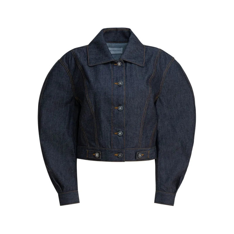 Givenchy Spijkerjasje Cropped Structured Jacket With Puffed Sleeves Blue