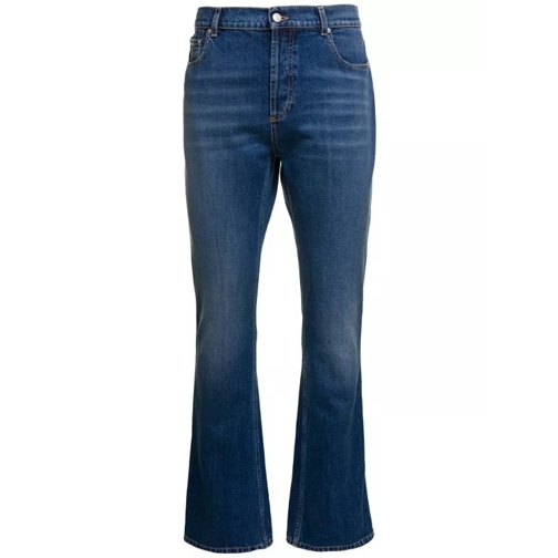 Alexander McQueen Blue Flared Jeans With Logo Patch In Cotton Denim Blue Jeans svasati