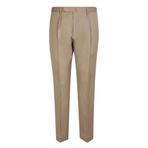 Dell'oglio Dark Beige Linen/Cotton Blend Trousers Brown Pantalon en lin
