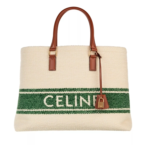 Celine Horizontal Woven Logo Shopping Bag Beige/Green/Tan Boodschappentas