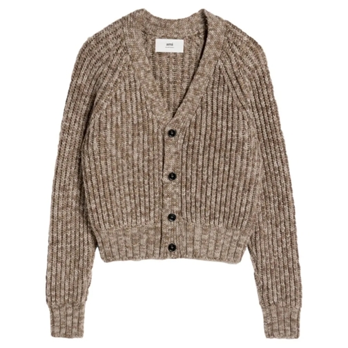 AMI Paris Strickjacke Brown Melange Wool Cardigan Brown