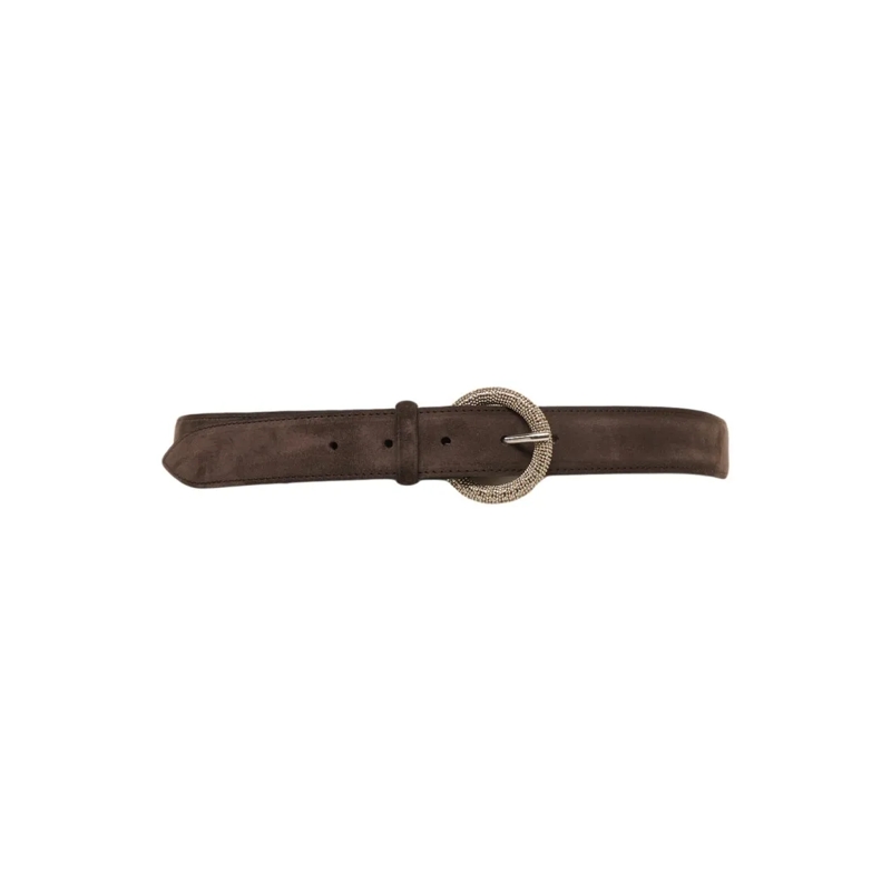 Orciani Riem Suede Leather Belt With Decorative Round Buckle Black