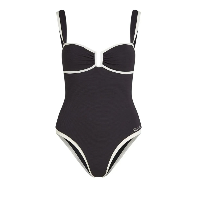 Karl Lagerfeld  Signature-Badeanzug mit Paspelierung Badeanzug schwarz