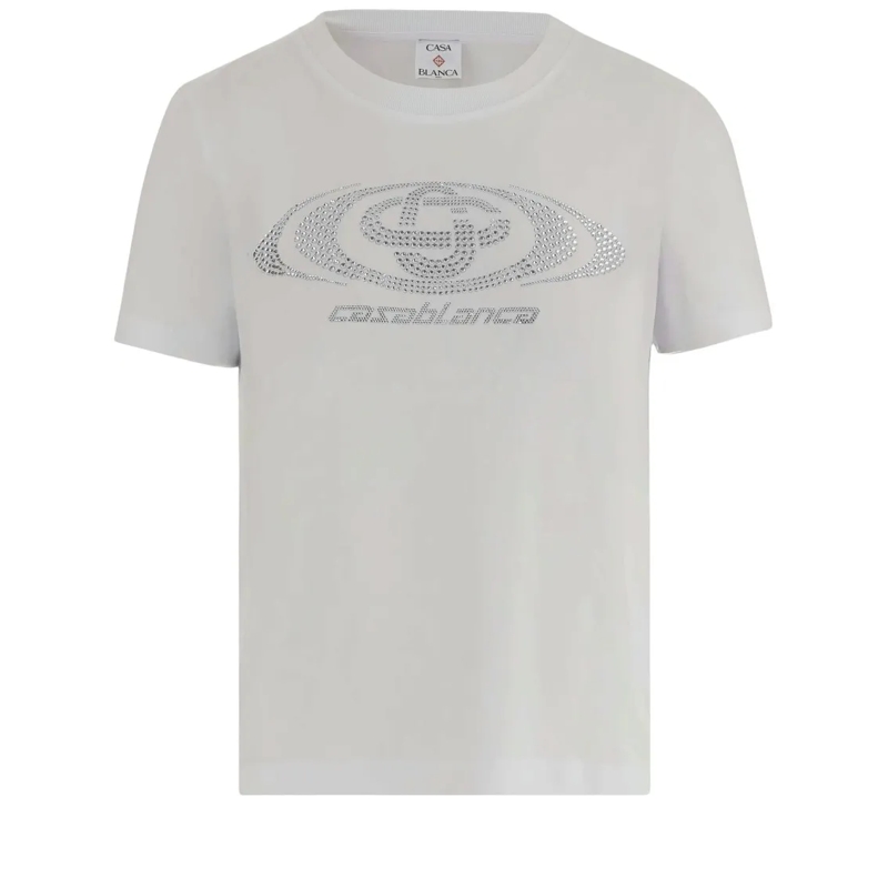 Casablanca T-shirt White Cotton T-Shirt With Rhinestone Logo White