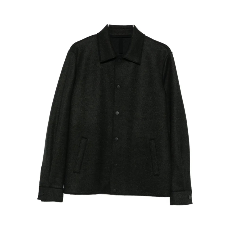 Harris Wharf Winterjas Boxy Virgin Wool Coat With Herringbone Texture Black
