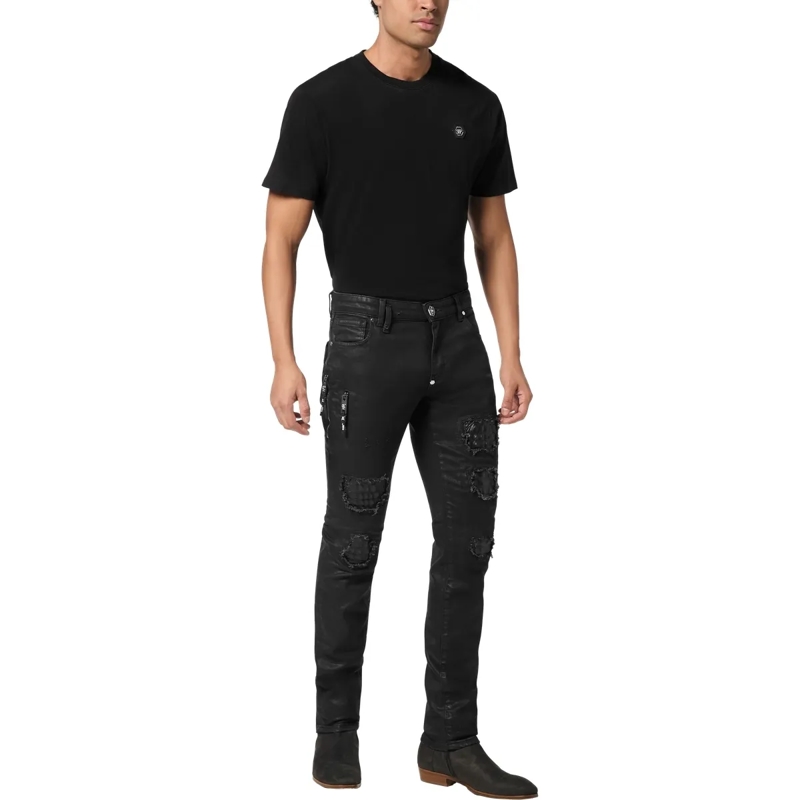 Philipp Plein Skinny-Leg-Jeans Rockstar-Fit Cocco Crocco Geprägt schwarz(Image 4)