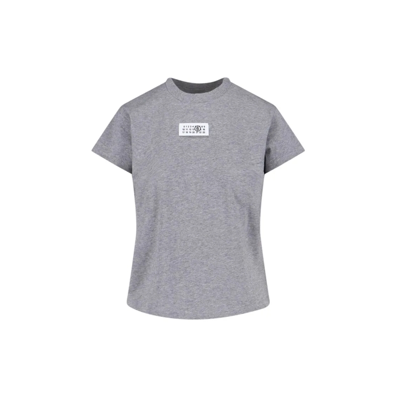 MM6 Maison Margiela T-Shirt Cotton Grey T-Shirt With Numeric Logo Patch Grey