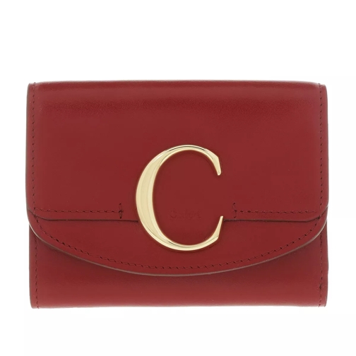 Chloé Small Trifold Wallet Shiny Calfskin Smoked Red Tri-Fold Portemonnaie