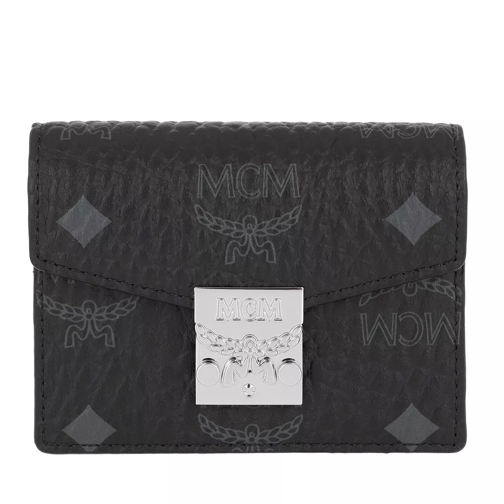 MCM Patricia Visetos Acordian Card Wallet Mini Black Vikbar plånbok