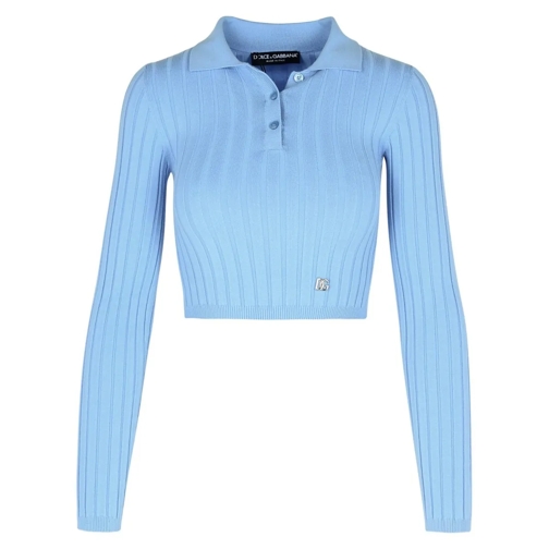 Dolce&Gabbana Langärmelige Oberteile Light Blue Viscose Blend Polo Shirt Blue