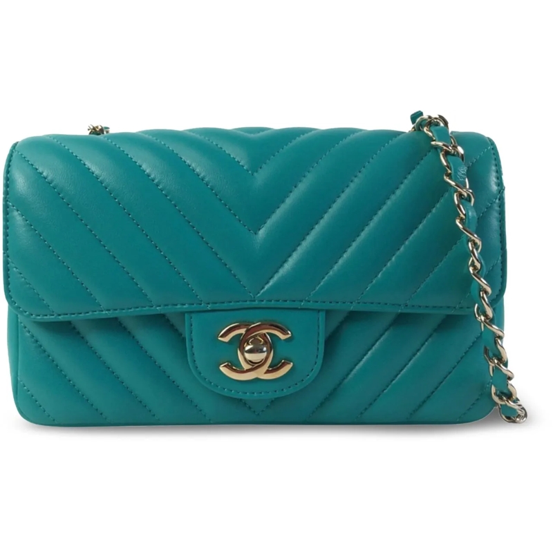 Chanel Schultertasche Mini Rectangular Chevron Lambskin Single Flap grün