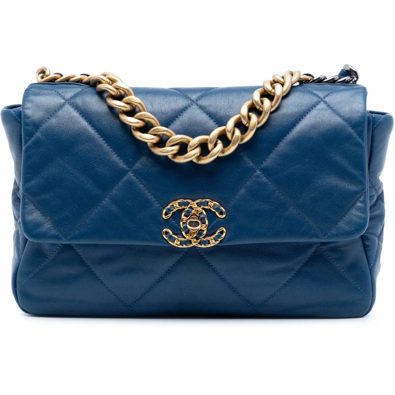 Chanel Schultertasche Large Lambskin 19 Flap blau