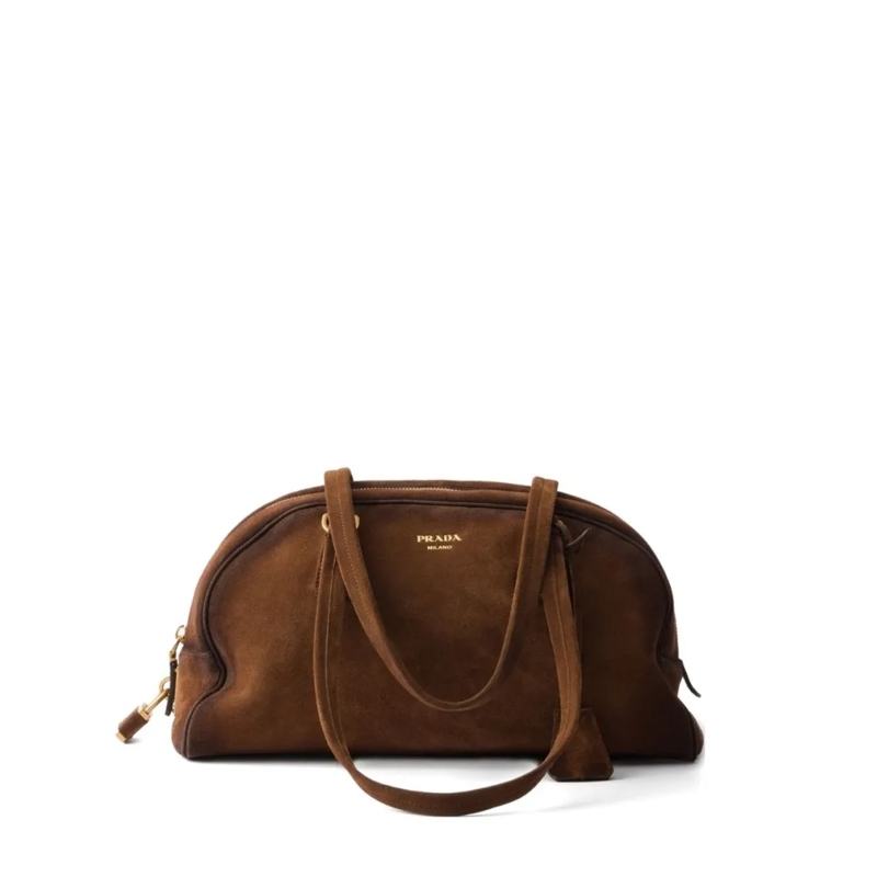 Prada Schultertasche Bowling Medium Suede Bag Brown