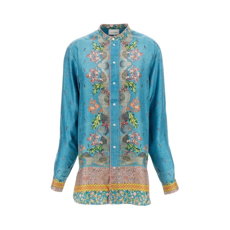 Pierre-Louis Mascia Overhemd Silk Tunic Shirt With Mandarin Collar Multicolor