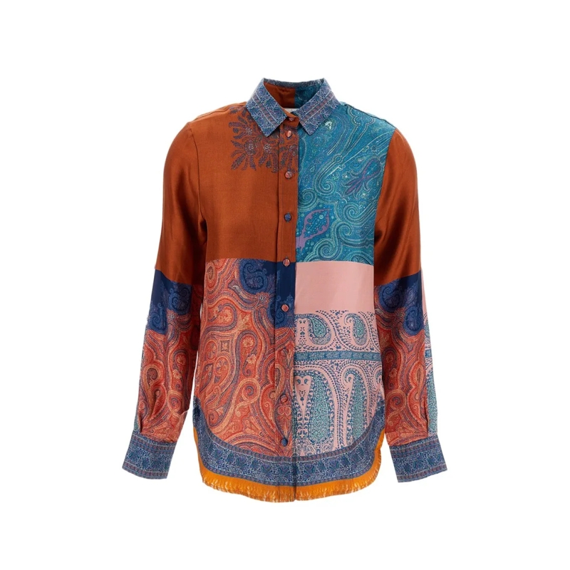 Pierre-Louis Mascia Overhemd Patchwork Multicolor Silk Shirt Multicolor