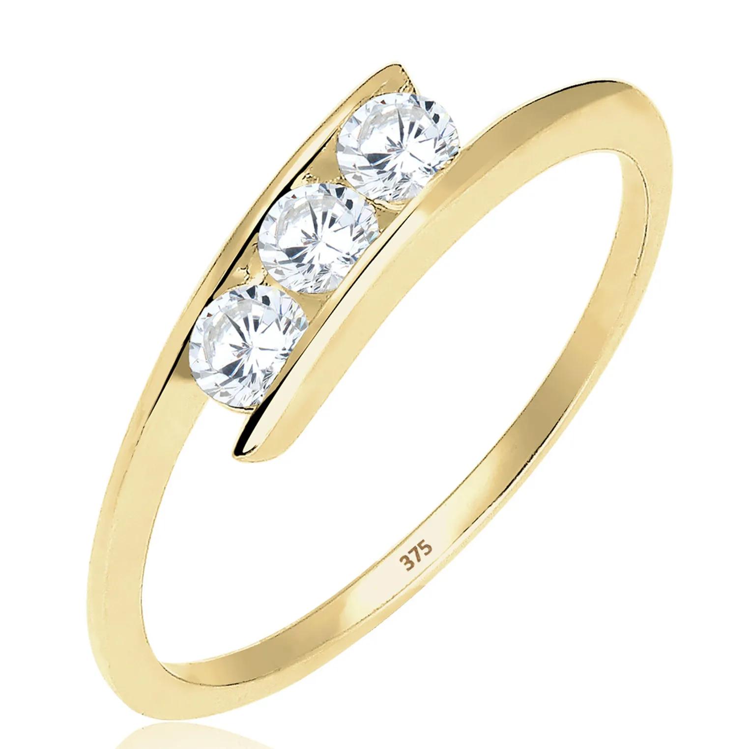 Elli Ringe - Ring 375 Gelbgold Zirkonia - Gr. 52 MM - in Weiß - für Damen