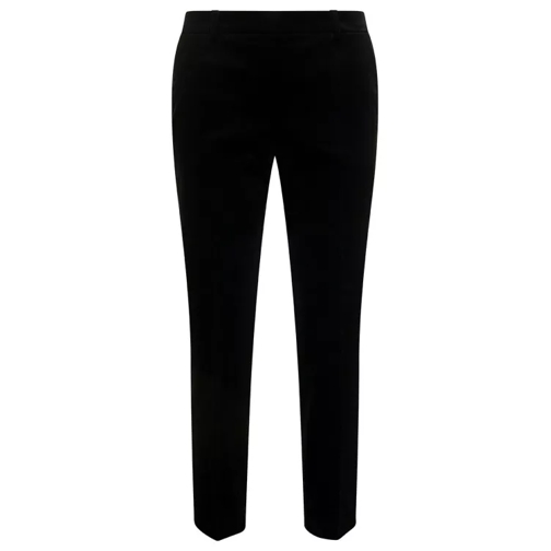 Alberto Biani Black Slim Pants With Side Zip Closure In Velvet Black 