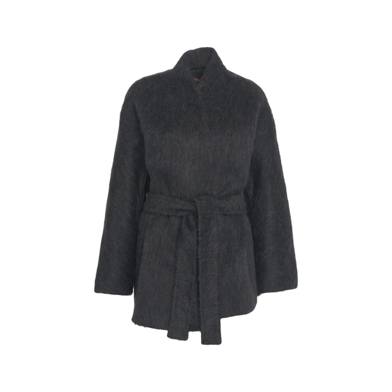 Max Mara Manteau d'hiver Tailored Black Wool Blend Coat With High Collar An Black